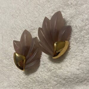 Vintage Napier clip on Elegant Gold and Pink Leaf Earrings
